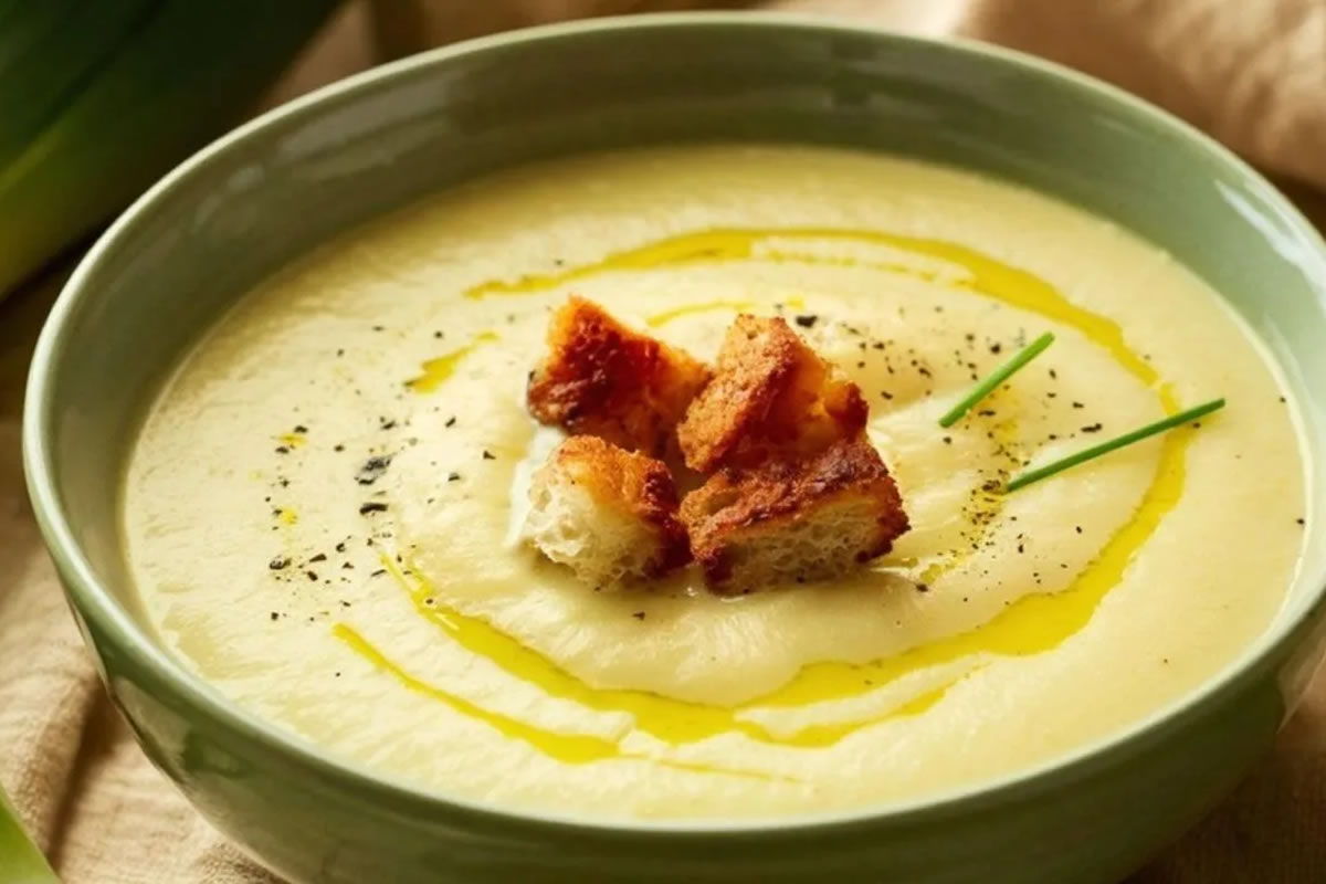 Receita de Caldo de Batata com Alho-Poró e Queijo